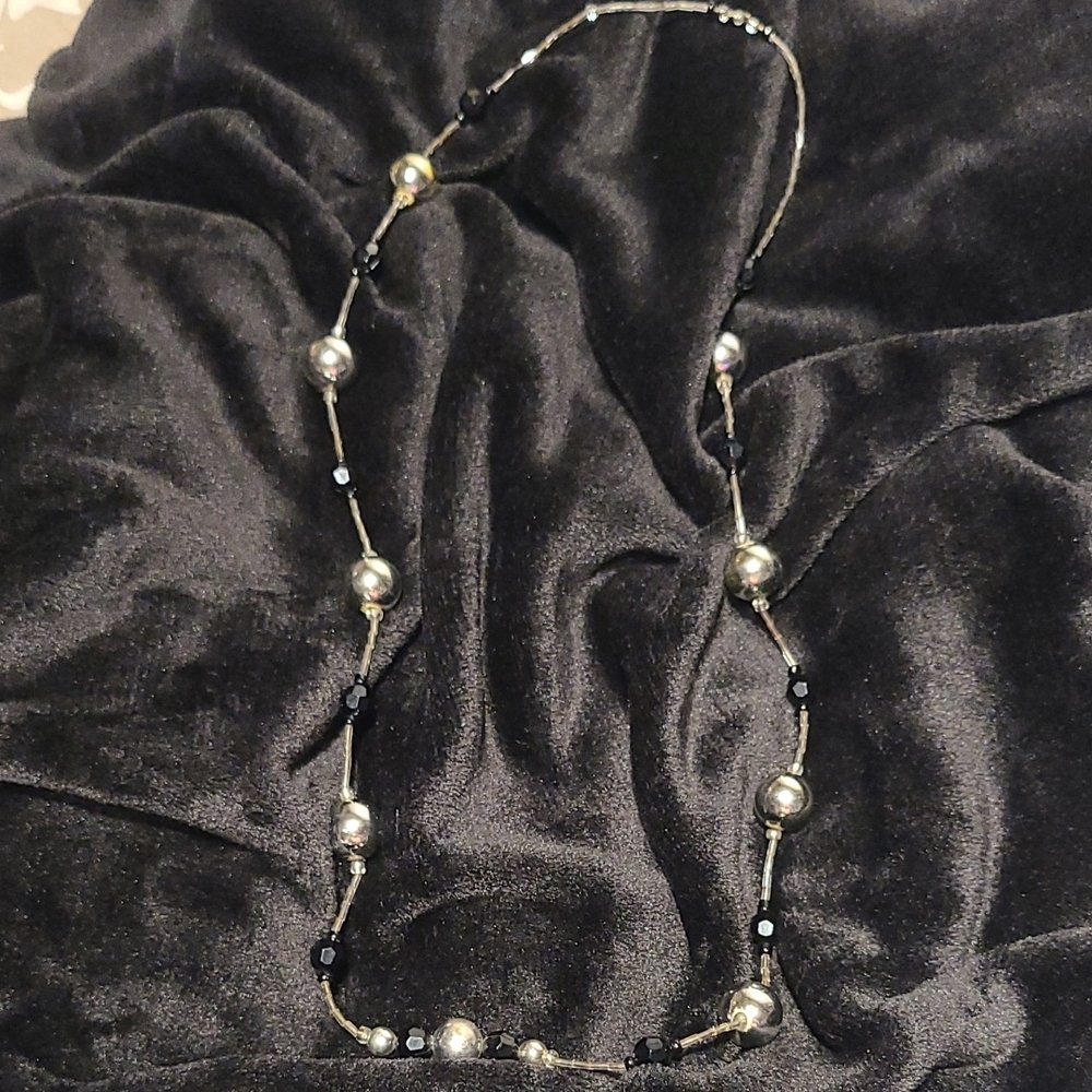 Silver Necklace with Beads and Pendant Elements
